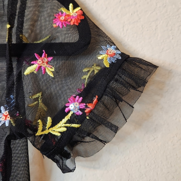 Art Class Black Sheer Layered Embroidered Floral Dress | Girls Size M 7/8 - Picture 5 of 10